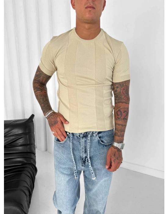 LAGOS KALIN ŞERİT SLİM TİŞÖRT KREM