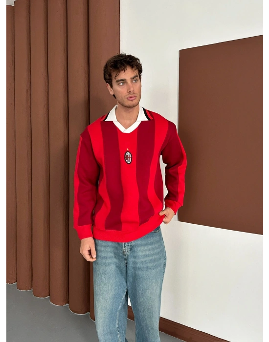 MLN POLO YAKA KALIN ŞERİT OVERSİZE SWEAT