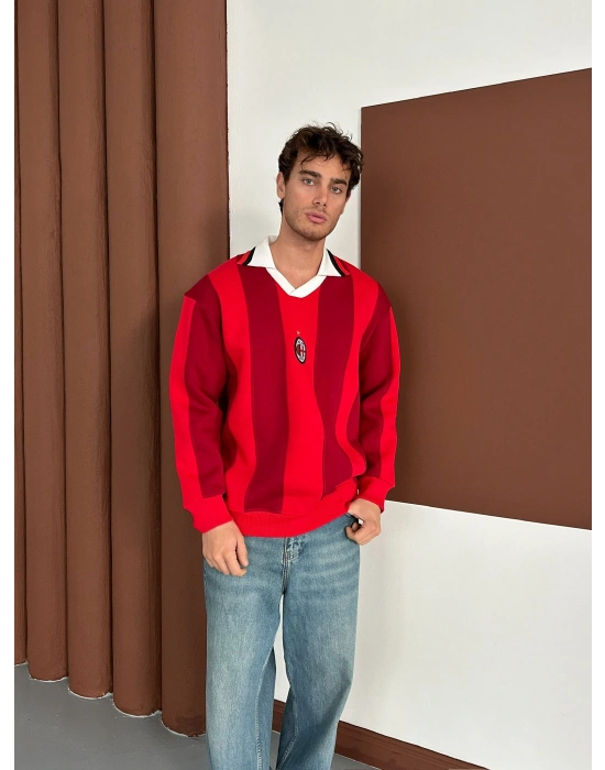 MLN POLO YAKA KALIN ŞERİT OVERSİZE SWEAT