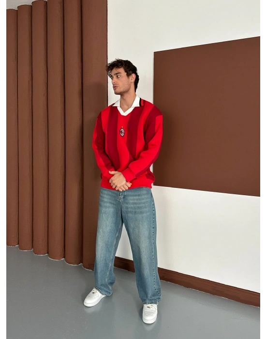 MLN POLO YAKA KALIN ŞERİT OVERSİZE SWEAT