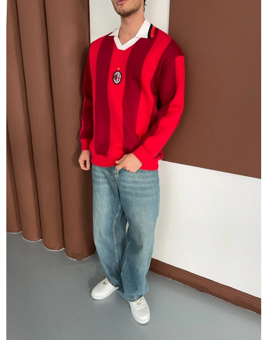 MLN POLO YAKA KALIN ŞERİT OVERSİZE SWEAT