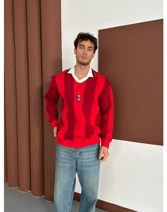 MLN POLO YAKA KALIN ŞERİT OVERSİZE SWEAT