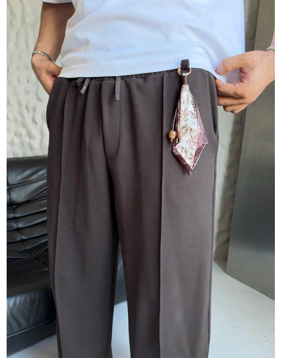 MODAL KUMAŞ FULARLI BAGGY EŞOFMAN ALTI KAHVE