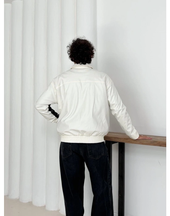 MOTOR SPORT OVERSİZE DERİ CEKET BEYAZ