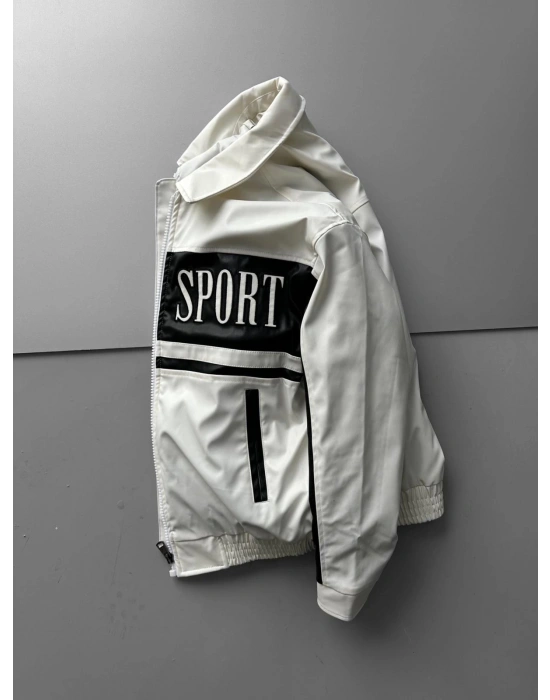 MOTOR SPORT OVERSİZE DERİ CEKET BEYAZ