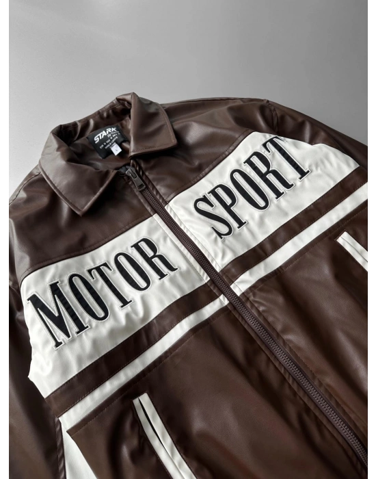 MOTOR SPORT OVERSİZE DERİ CEKET KAHVERENGİ