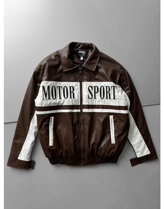 MOTOR SPORT OVERSİZE DERİ CEKET KAHVERENGİ