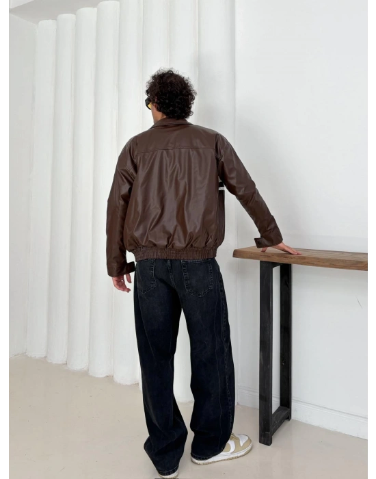 MOTOR SPORT OVERSİZE DERİ CEKET KAHVERENGİ