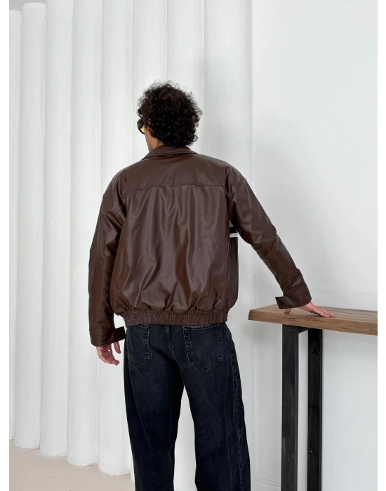 MOTOR SPORT OVERSİZE DERİ CEKET KAHVERENGİ