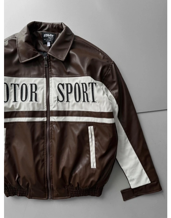 MOTOR SPORT OVERSİZE DERİ CEKET KAHVERENGİ