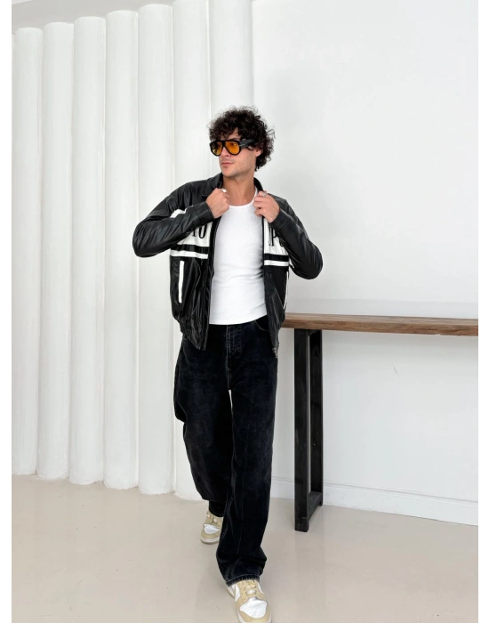 MOTOR SPORT OVERSİZE DERİ CEKET SİYAH