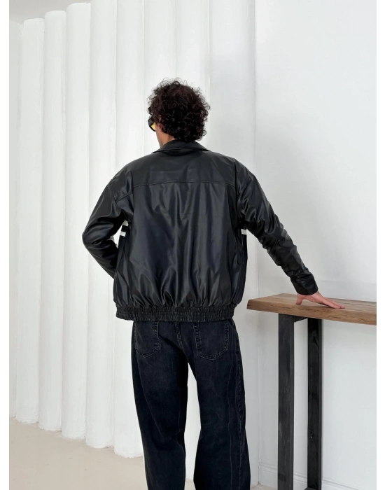 MOTOR SPORT OVERSİZE DERİ CEKET SİYAH