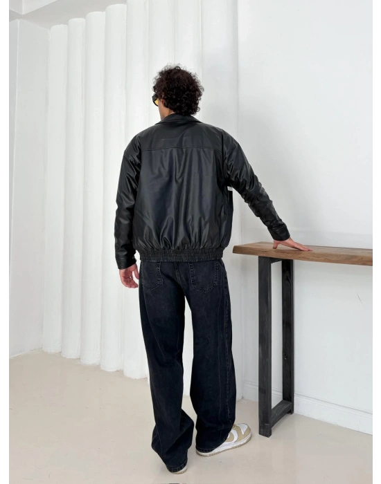 MOTOR SPORT OVERSİZE DERİ CEKET SİYAH