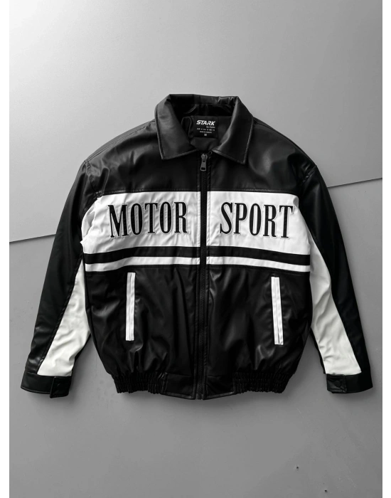 MOTOR SPORT OVERSİZE DERİ CEKET SİYAH