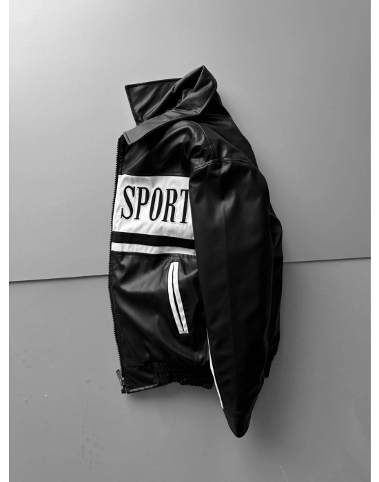 MOTOR SPORT OVERSİZE DERİ CEKET SİYAH