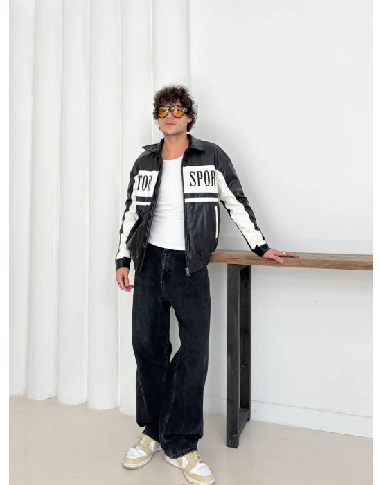 MOTOR SPORT OVERSİZE DERİ CEKET SİYAH