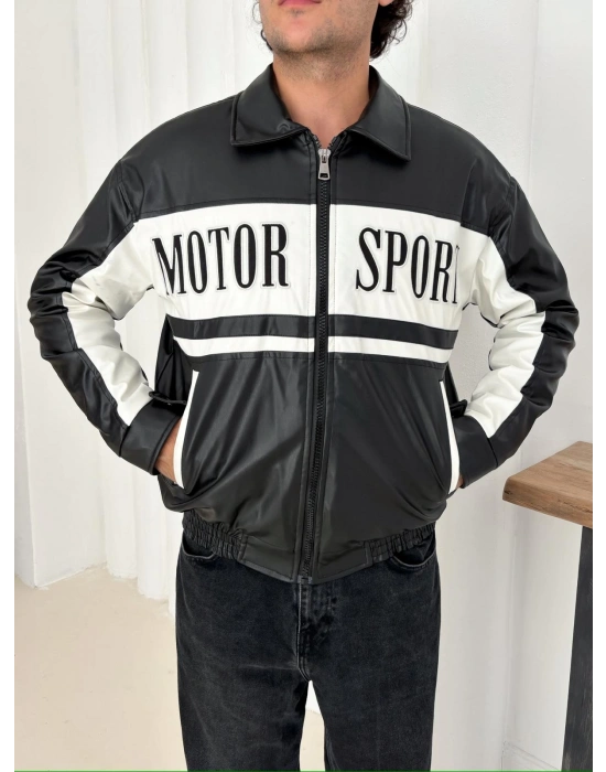 MOTOR SPORT OVERSİZE DERİ CEKET SİYAH