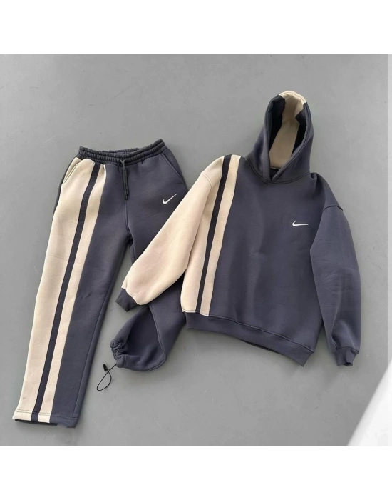 NAKIŞ DETAY 3 İPLİK PAMUKLU KUMAŞ AYARLANABİLİR PAÇA EŞOFMAN TAKIMI