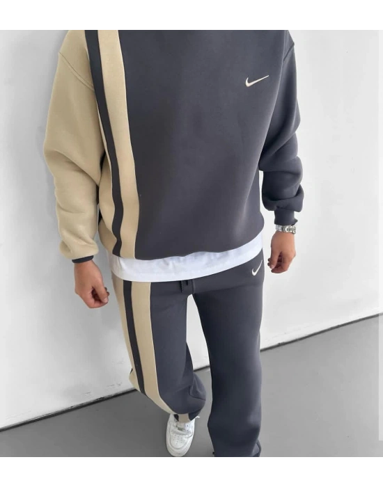 NAKIŞ DETAY 3 İPLİK PAMUKLU KUMAŞ AYARLANABİLİR PAÇA EŞOFMAN TAKIMI