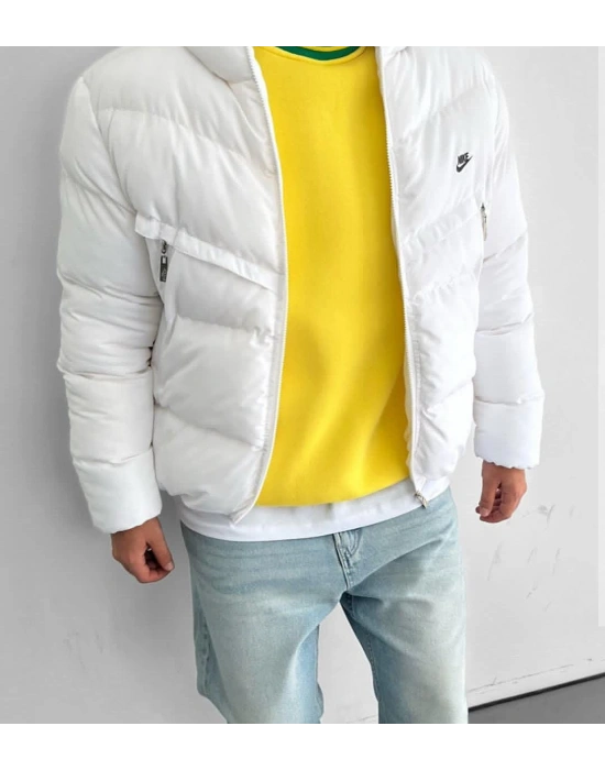 NAKIŞ DETAY KAPÜŞONLU MONT BEYAZ