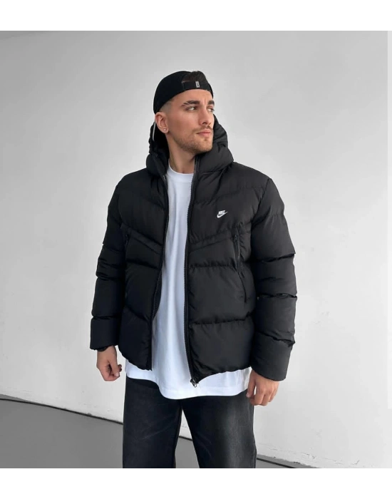 NAKIŞ DETAY KAPÜŞONLU MONT SİYAH