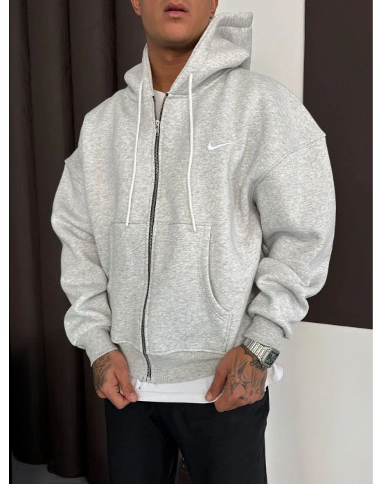 NAKIŞ DETAY OVERSİZE İCON HIRKA GRİ