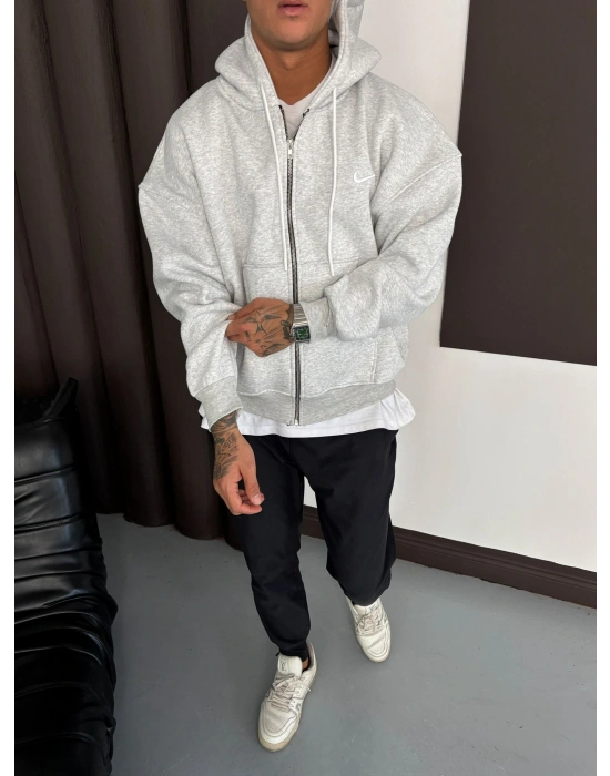 NAKIŞ DETAY OVERSİZE İCON HIRKA GRİ