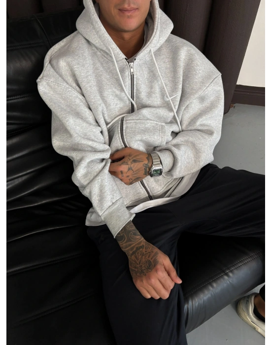 NAKIŞ DETAY OVERSİZE İCON HIRKA GRİ