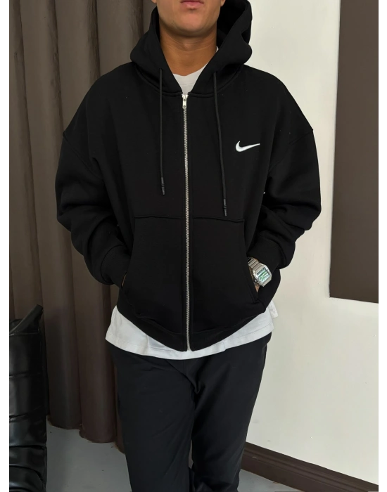 NAKIŞ DETAY OVERSİZE İCON HIRKA SİYAH