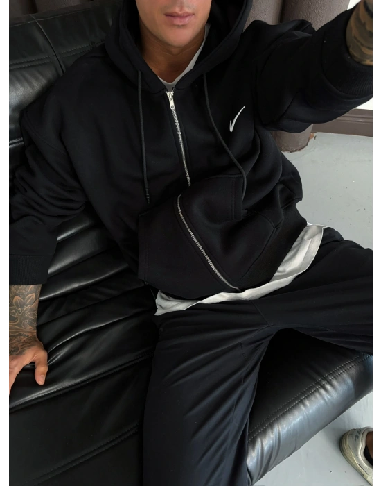 NAKIŞ DETAY OVERSİZE İCON HIRKA SİYAH