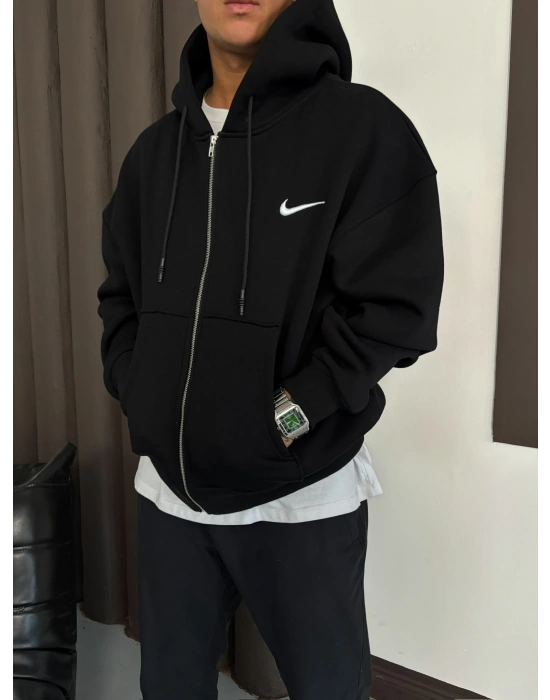 NAKIŞ DETAY OVERSİZE İCON HIRKA SİYAH