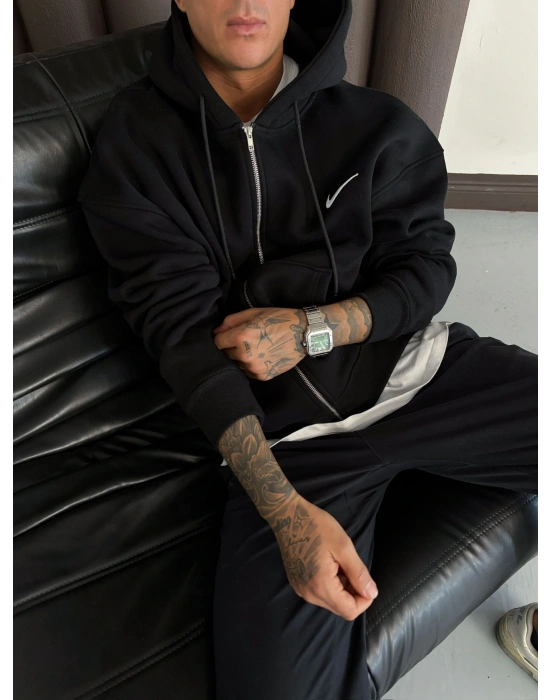 NAKIŞ DETAY OVERSİZE İCON HIRKA SİYAH