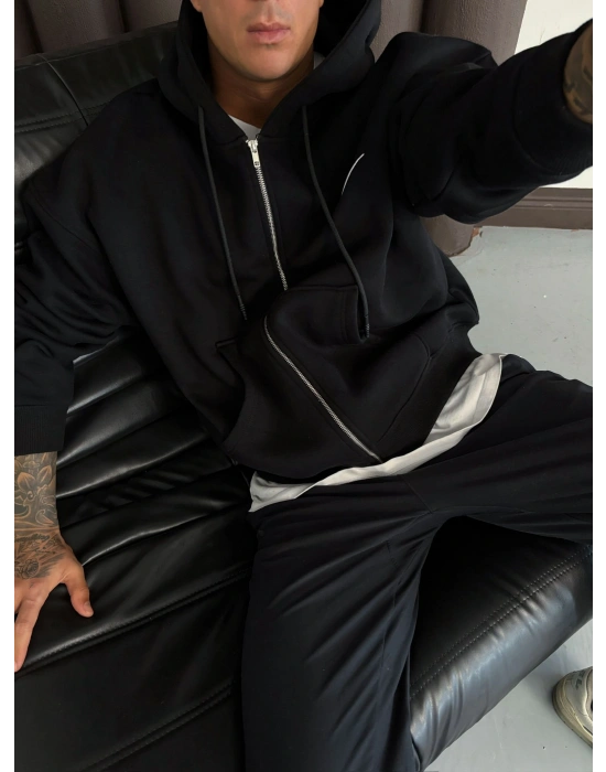 NAKIŞ DETAY OVERSİZE İCON HIRKA SİYAH