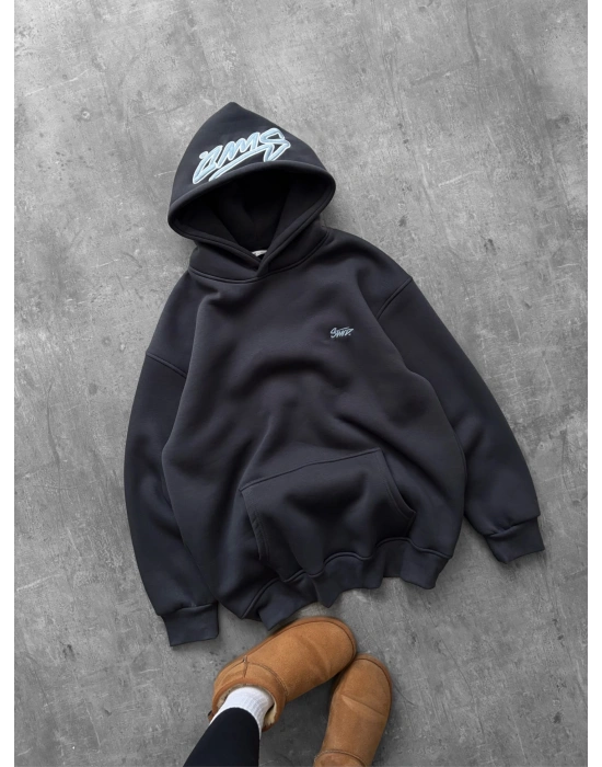 NAKIŞLI 3 İPLİK PAMUKLU KUMAŞ OVERSİZE STW SWEAT ANTRASİT