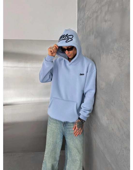 NAKIŞLI 3 İPLİK PAMUKLU KUMAŞ OVERSİZE STW SWEAT BEBEMAVİ