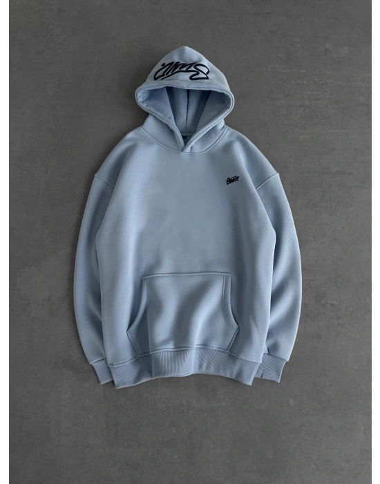 NAKIŞLI 3 İPLİK PAMUKLU KUMAŞ OVERSİZE STW SWEAT BEBEMAVİ