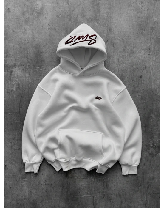 NAKIŞLI 3 İPLİK PAMUKLU KUMAŞ OVERSİZE STW SWEAT BEYAZ