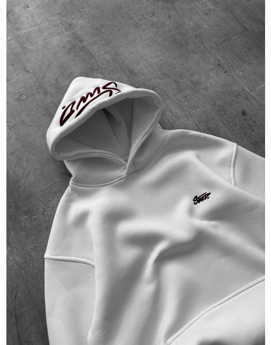 NAKIŞLI 3 İPLİK PAMUKLU KUMAŞ OVERSİZE STW SWEAT BEYAZ