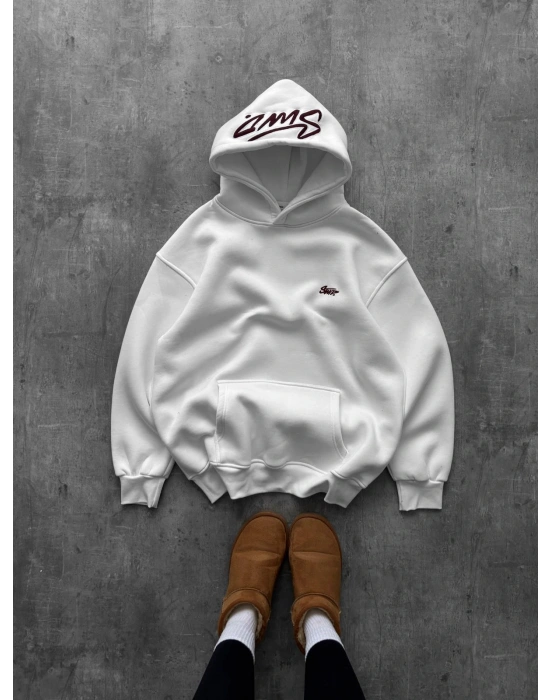 NAKIŞLI 3 İPLİK PAMUKLU KUMAŞ OVERSİZE STW SWEAT BEYAZ