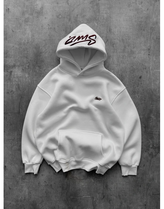 NAKIŞLI 3 İPLİK PAMUKLU KUMAŞ OVERSİZE STW SWEAT BEYAZ