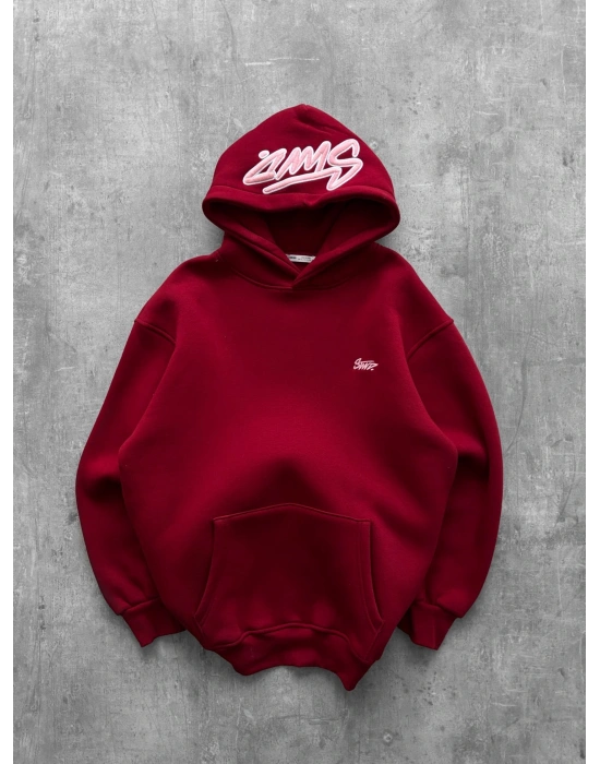 NAKIŞLI 3 İPLİK PAMUKLU KUMAŞ OVERSİZE STW SWEAT BORDO