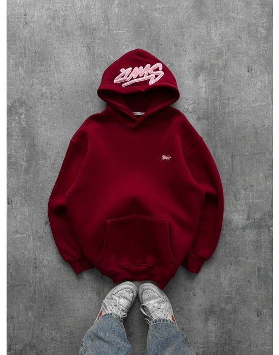 NAKIŞLI 3 İPLİK PAMUKLU KUMAŞ OVERSİZE STW SWEAT BORDO