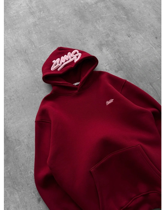 NAKIŞLI 3 İPLİK PAMUKLU KUMAŞ OVERSİZE STW SWEAT BORDO