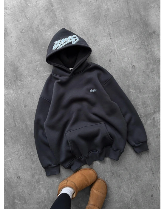 NAKIŞLI 3 İPLİK PAMUKLU KUMAŞ OVERSİZE STW SWEAT FÜME
