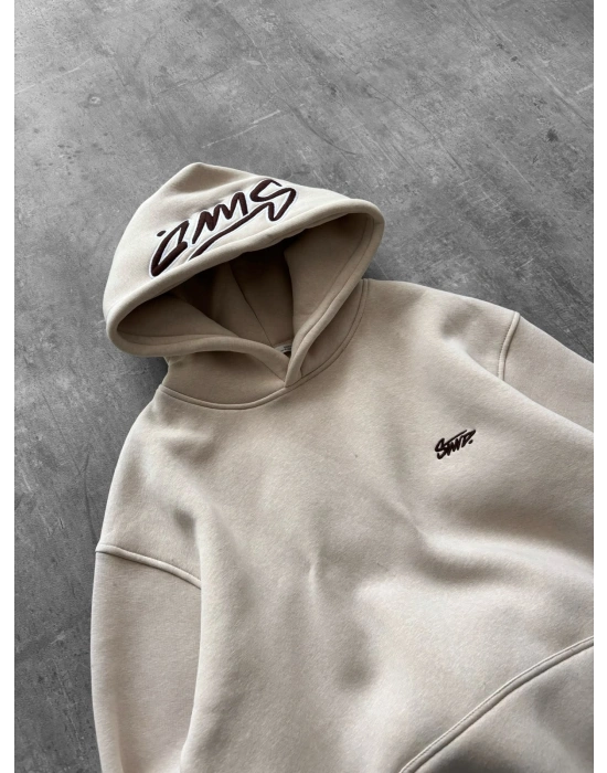 NAKIŞLI 3 İPLİK PAMUKLU KUMAŞ OVERSİZE STW SWEAT KREM
