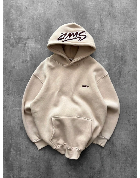 NAKIŞLI 3 İPLİK PAMUKLU KUMAŞ OVERSİZE STW SWEAT KREM