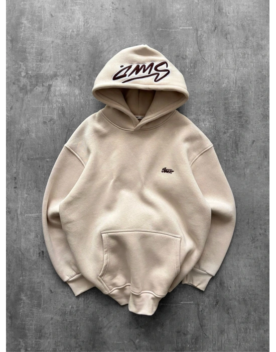 NAKIŞLI 3 İPLİK PAMUKLU KUMAŞ OVERSİZE STW SWEAT KREM