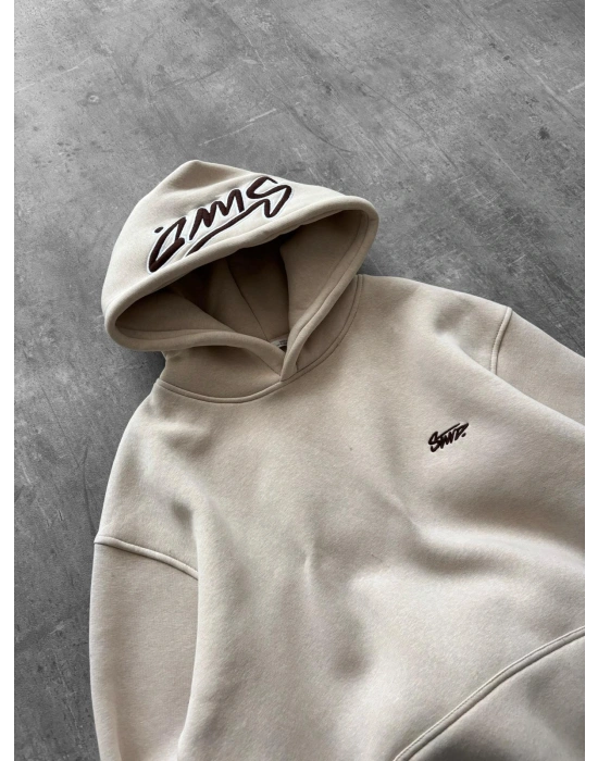 NAKIŞLI 3 İPLİK PAMUKLU KUMAŞ OVERSİZE STW SWEAT KREM