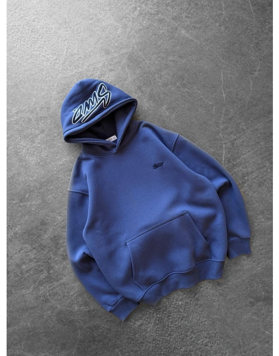 NAKIŞLI 3 İPLİK PAMUKLU KUMAŞ OVERSİZE STW SWEAT MAVİ