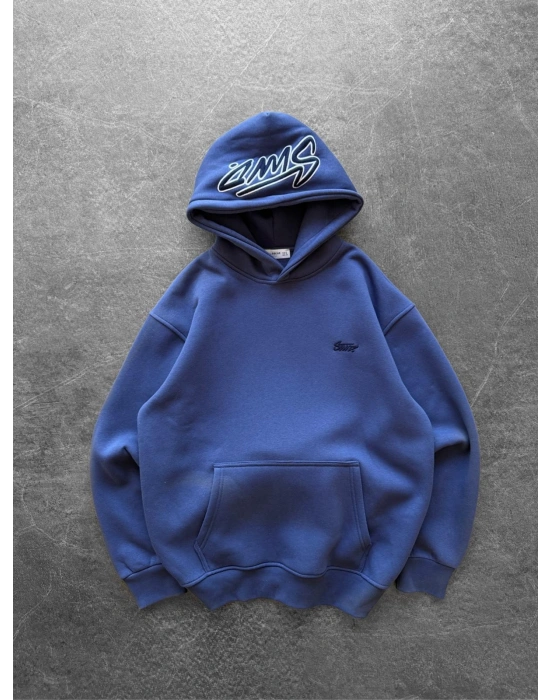 NAKIŞLI 3 İPLİK PAMUKLU KUMAŞ OVERSİZE STW SWEAT MAVİ